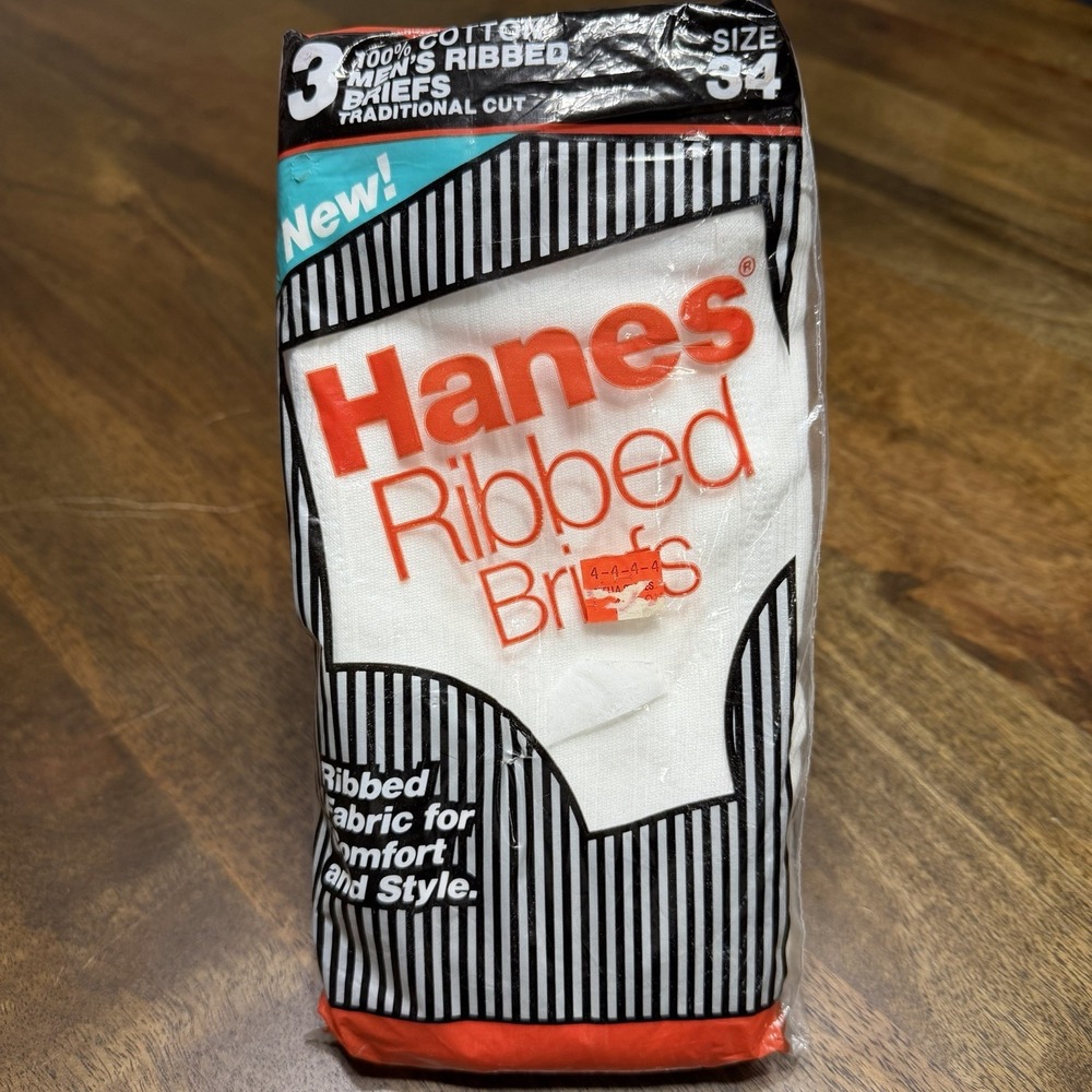 Vintage Hanes Ribbed  Briefs Mens 3 Pack Underwear Size 34 Cotton New 1990
